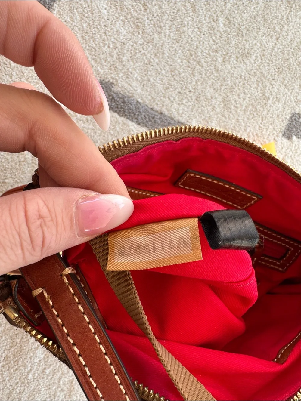 Dooney & Bourke Dark Brown Suede Crossbody Bag with Tan Trim